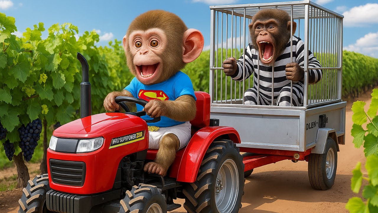 Boo the Monkey Drives a Tractor to Harvest Grapes and Catch Farm Thieves!