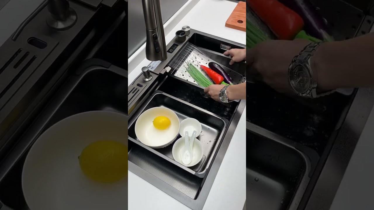 Lefton Waterfall Workstation Kitchen Sink Set With Digital Temperature Display Knife Holder KS2204