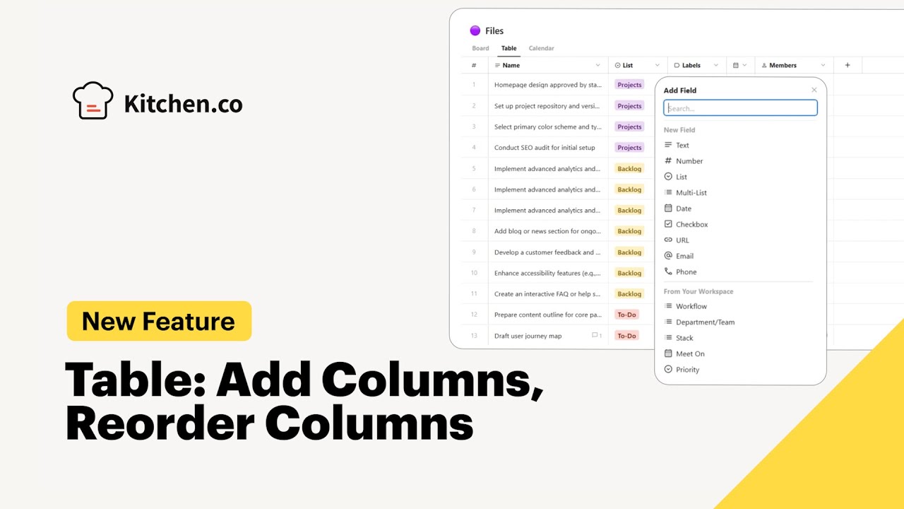 🚀 New in Kitchen.co: Add & Reorder Columns in Table View - YouTube