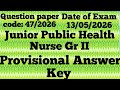 47/3026 || Junior Public Health Nurse || Provisional Answer Key