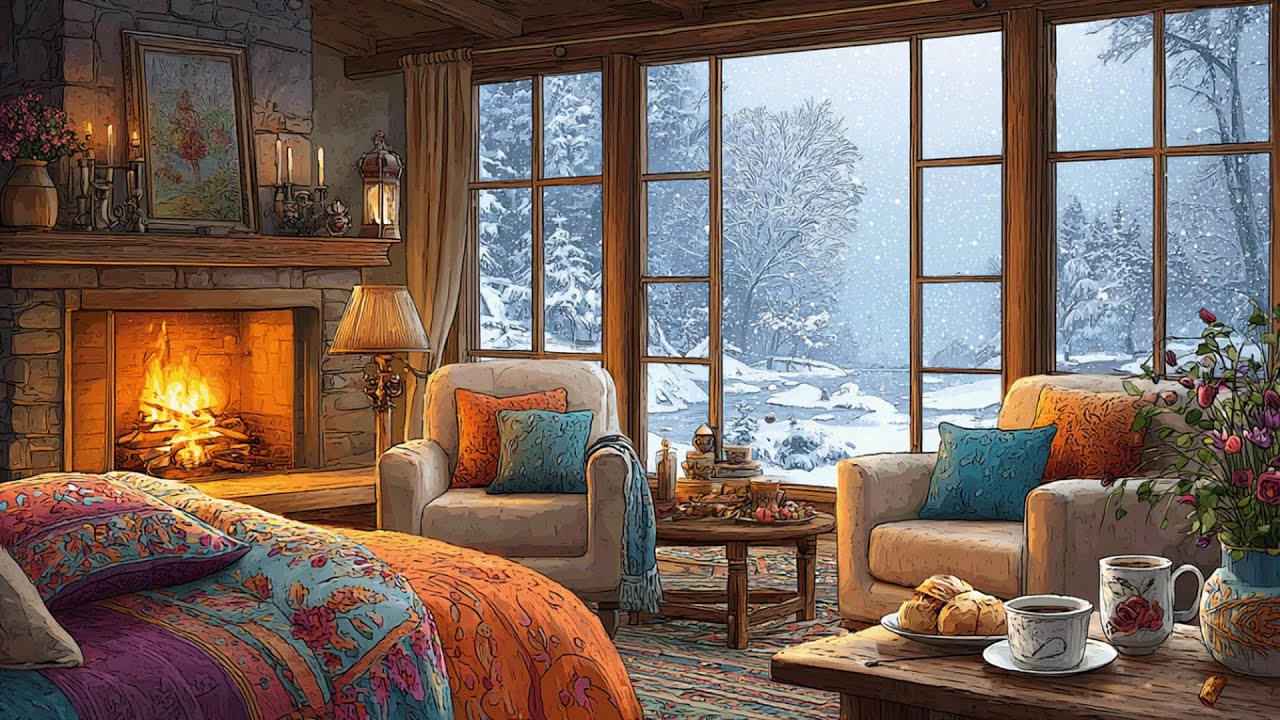 Timeless Piano in a Snow-Covered Cabin, Warming the Soul on a Quiet Day
