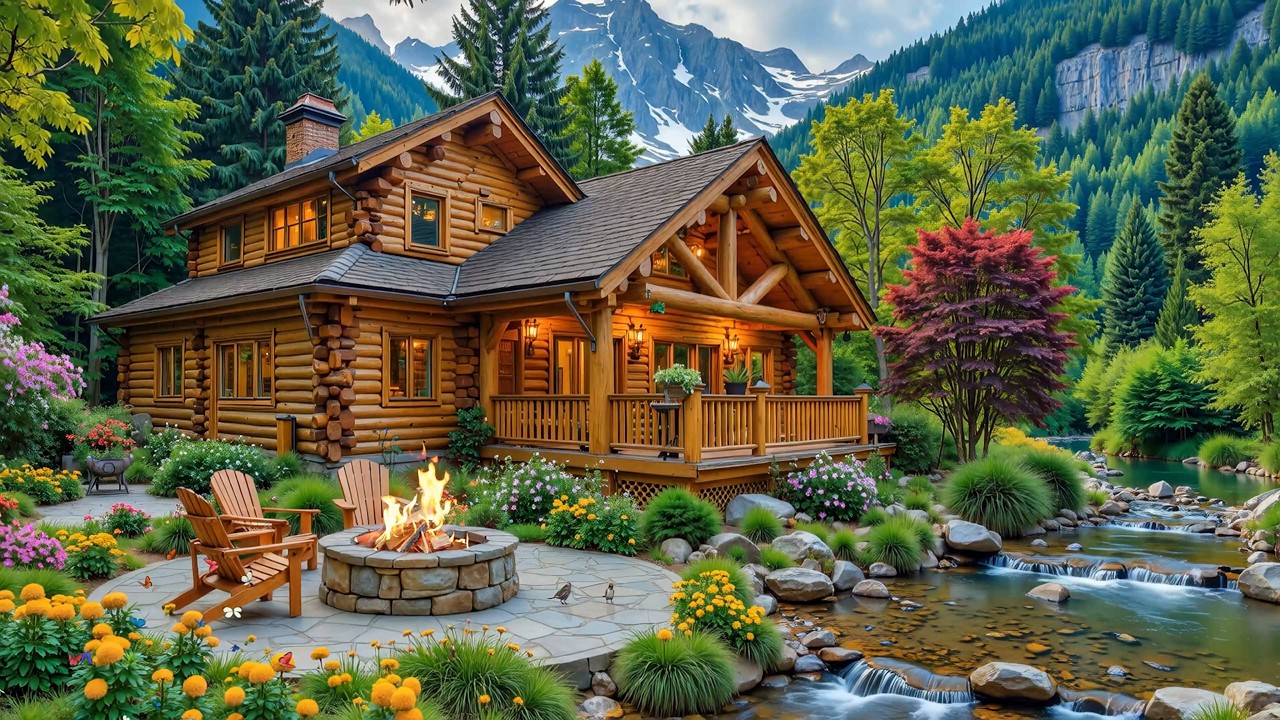 Relaxing LakeSide Cabin Ambience ☘️ Morning Music for Positive Energy and Focus