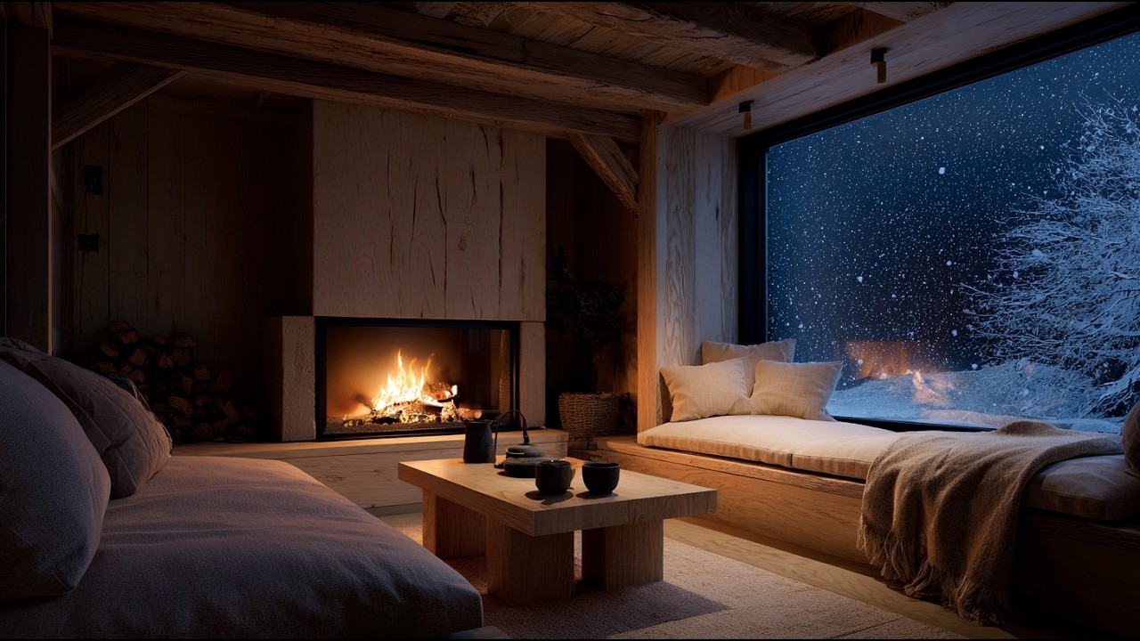Snowfall at Night ❄️ Cozy Fireplace Ambience (No Music) | Deep Winter Sleep 3 Hours
