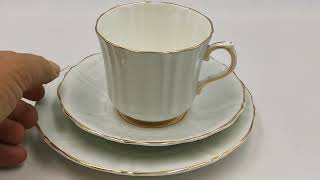 Sampson Smith Old Royal 3239 Bone China Grey Blue Ground Teacup Trio