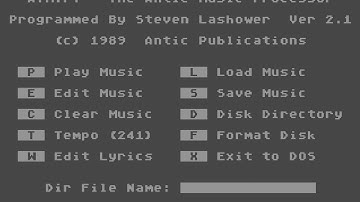 Demo Tunes from Antic Music Processor by Steven Lashower for the Atari 8-bit computer.