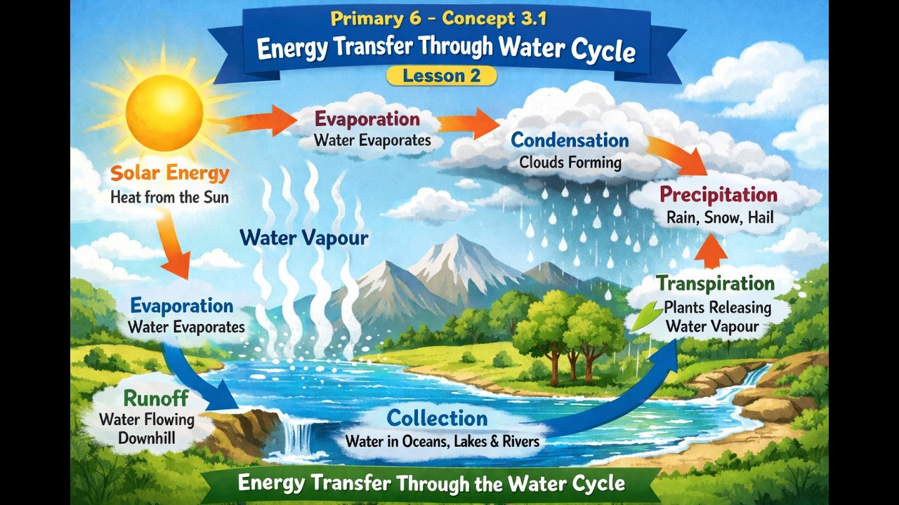 شرح concept 3.1 energy transfer through water cycle lesson 2 primary 6 من كتاب المعاصر