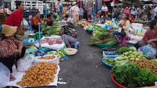 Morning Food Market @ChbarAmpov  Activities Of Khmer People Buying Food For Selling Daily Lifestyle