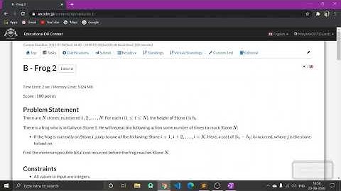 B- Frog2 || Dp AtCoder Question || 1-D Dp