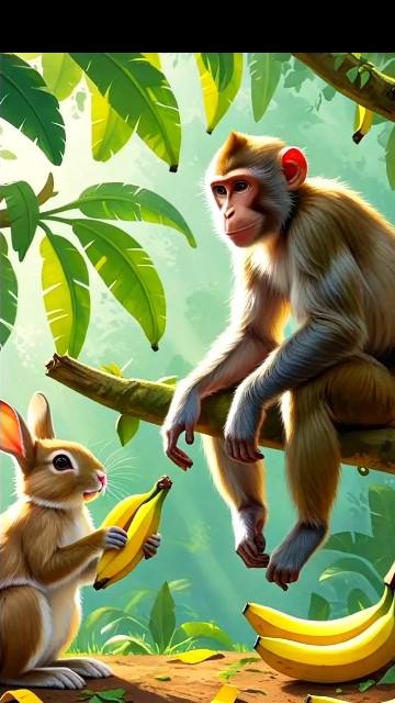 খরগোশ ও বানরের কলা খাওয়া Rabbits and monkeys eating bananas #cartoon # ...