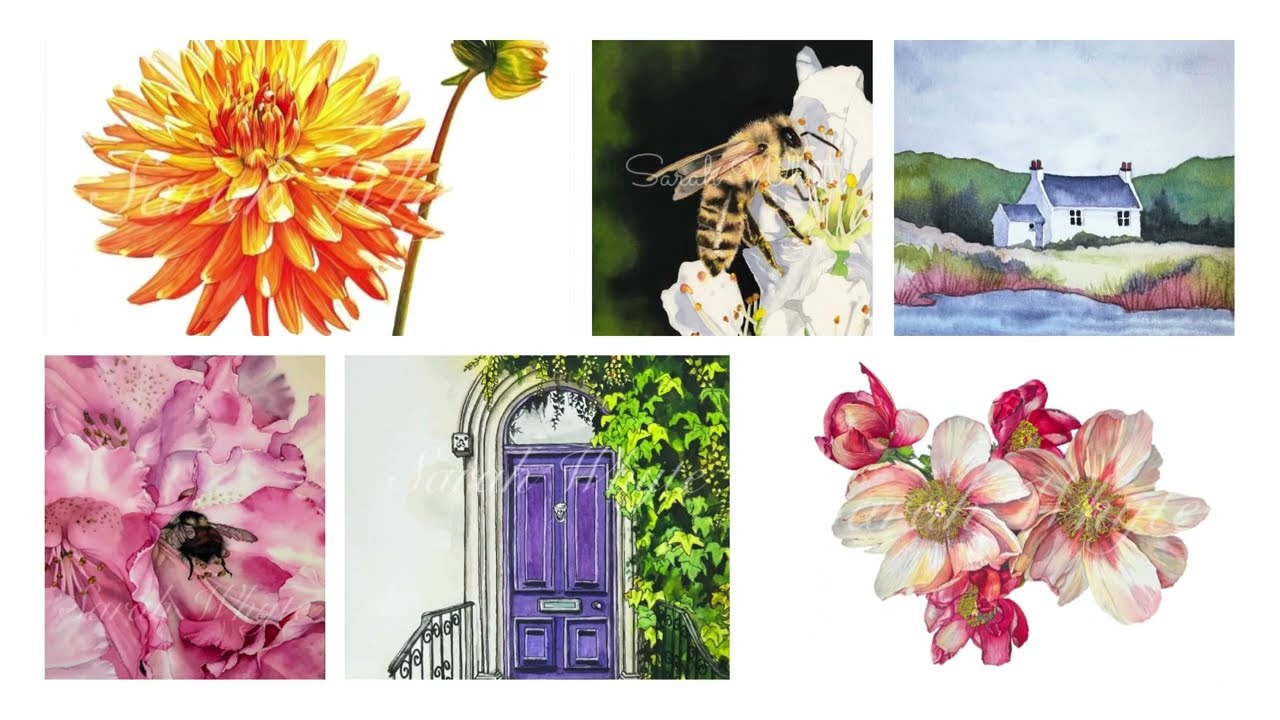 Watercolor Flowers & Landscapes | Art Collage by Sarah Whyte