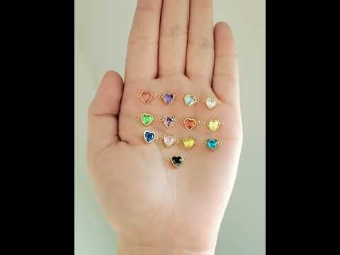 Rees Flat Back Heart Birthstone Bracelet Connector, Gold PVD Stainless Steel