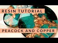 Resin Tutorial: 3 dimensional black & peacock blue green and copper. Acrylic, Mica & gilding flakes
