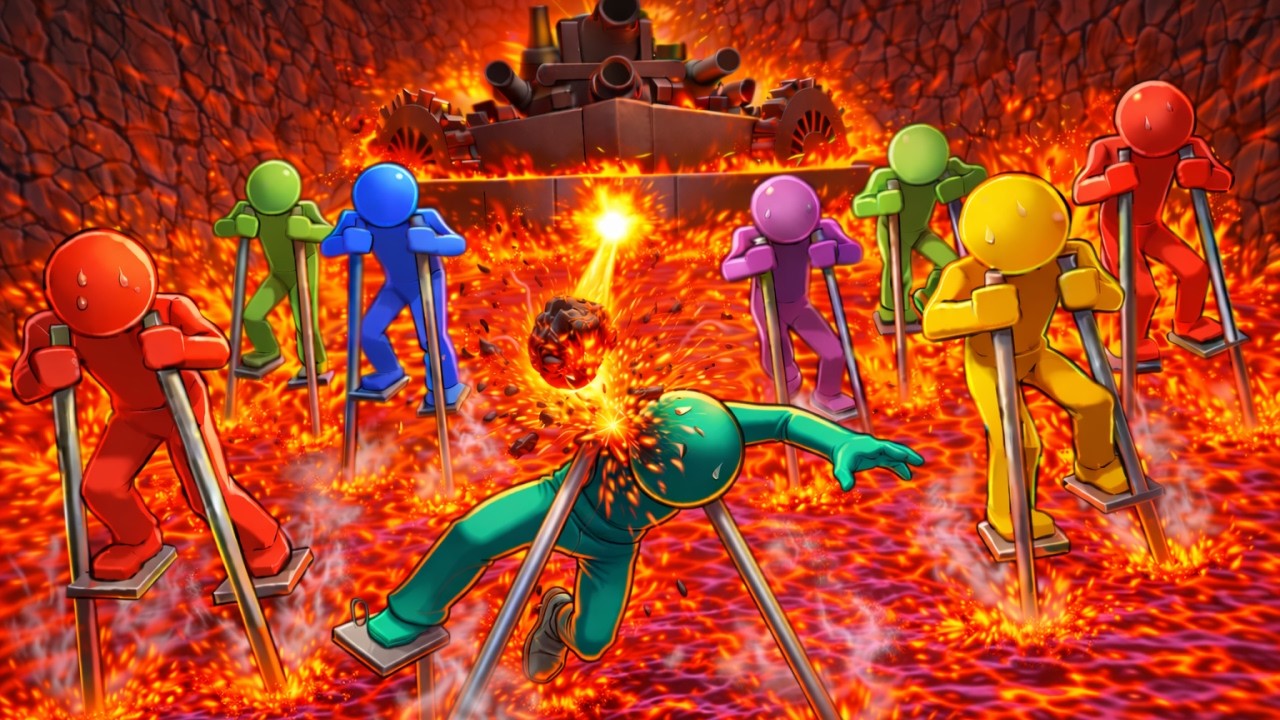 Stickman Stilts Race - Escape from Lava and Tank - Marble Race in Algodoo