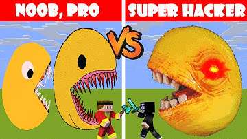 Minecraft Pixel Art PRO vs HACKER : PACMAN STATUE SECURITY BREACH HOUSE BUILD CHALLENGE