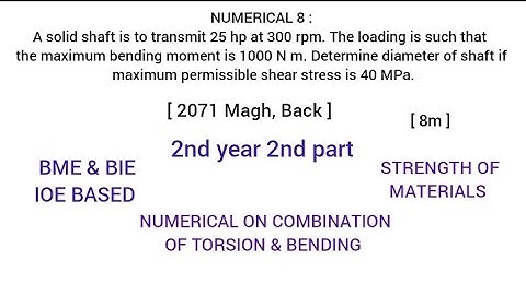 NUMERICAL : 8 || CHAPTER 4 || IOE PAST QUESTIONS || TORSION || SOM || BME & BIE || According to IOE