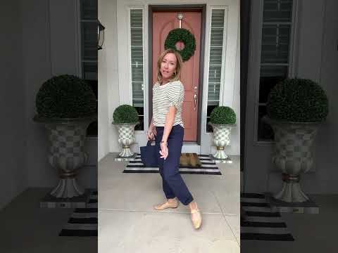 OOTD Girlfriend Chinos They Run Big Striped Tee Mary Jane S Woven Tote Petitefashion 