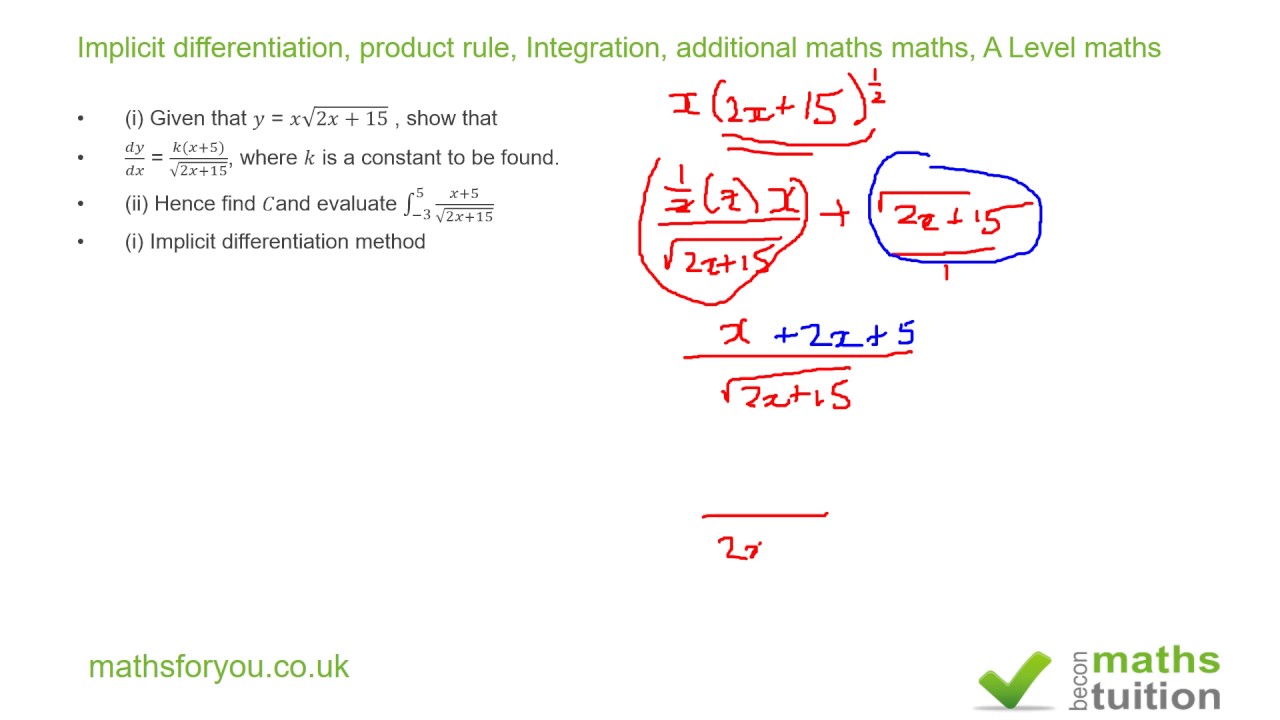 implicit differentiation product rule integration product integration