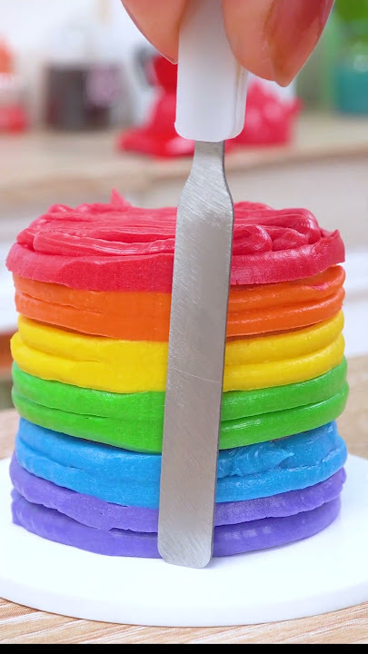 Rainbow Buttercream Cake 🌈 Moist Miniature Cake Baking In Tiny Kitchen #Yumupminiature