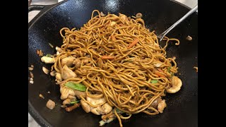 Restaurant Style Lo Mein Noodles in a Cast Iron Wok