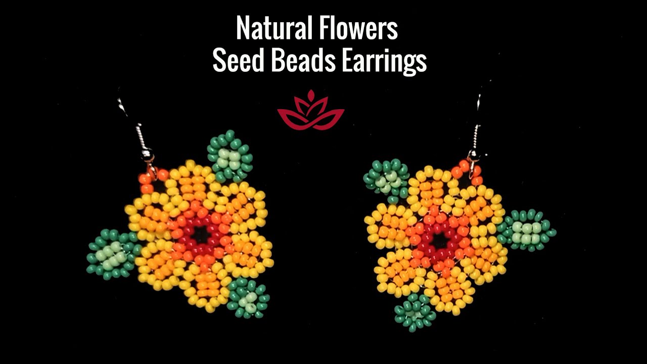 Natural Flowers Beaded Earrings with Herringbone Stitch. How to make