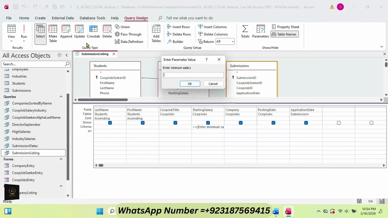 Illustrated Access 365 | Modules 5-8: SAM Capstone Project A University of Waterloo Co-op Placement