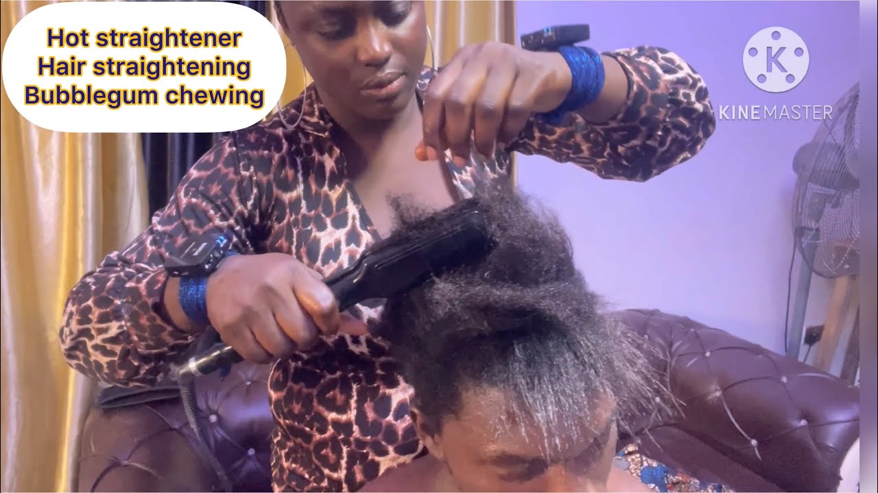 Asmr straightening my brothers hair with hot straightener and bubblegum