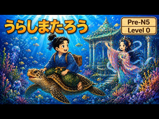 カ*オ様 ガメロン&浦島太郎少年　マーミット The Boy and the Turtle 🌙 | うらしまたろう - Easy Japanese