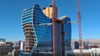 Hard Rock Las Vegas guitar tower nears completion of blue glass panels