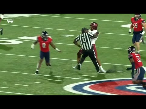 New Mexico State QB truck sticks ref and keeps running