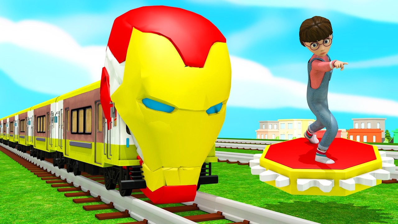 【踏切アニメ】こまる新幹線新着🚍5 TRAIN RAINBOW COLORS🚦Fumikiri 3D Railroad Crossing Animation#train