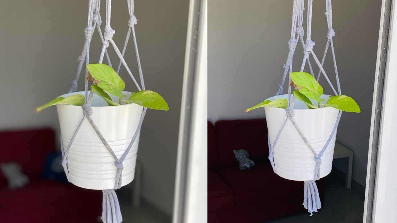 DIY : T-shirt Plant Hanger || Simple Macrame Plant Hanger From Old T ...
