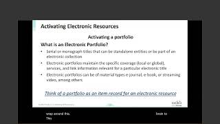 Implementing Acquisitions in Alma: Activating Electronic Resources and Claiming