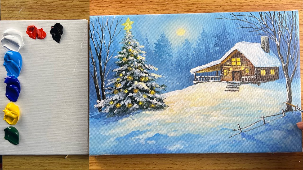 How to Paint a Beautiful Christmas Tree in a Winter Landscape | Step-by-Step