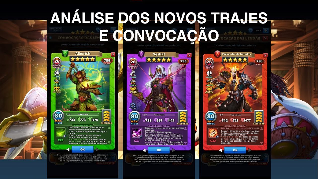 Análise dos trajes de Alberich, Seshat e Escavador de Túmulos Empires