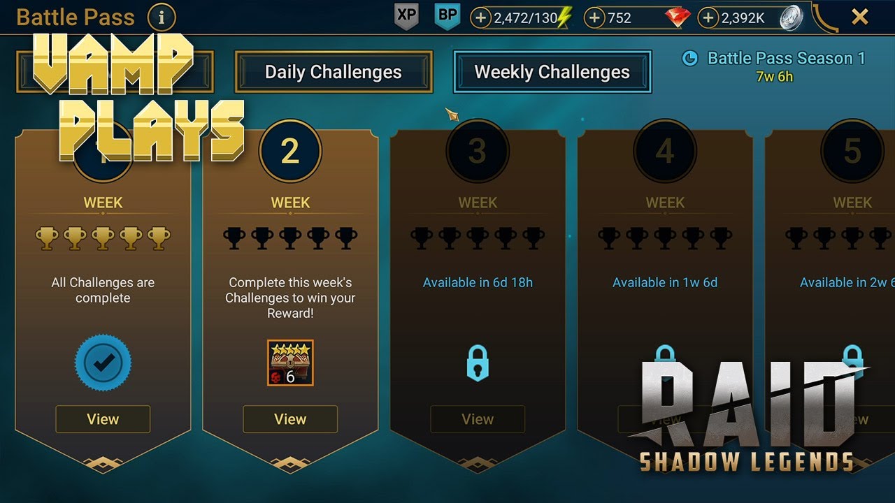 Raid Shadow Legends Battle Pass Season 1 Week 2 Vamp Plays Youtube