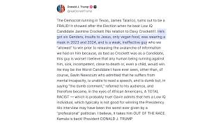 Trump Attacks James Talarico With False Claims on “Six Genders” and For His Vegan Lifestyle