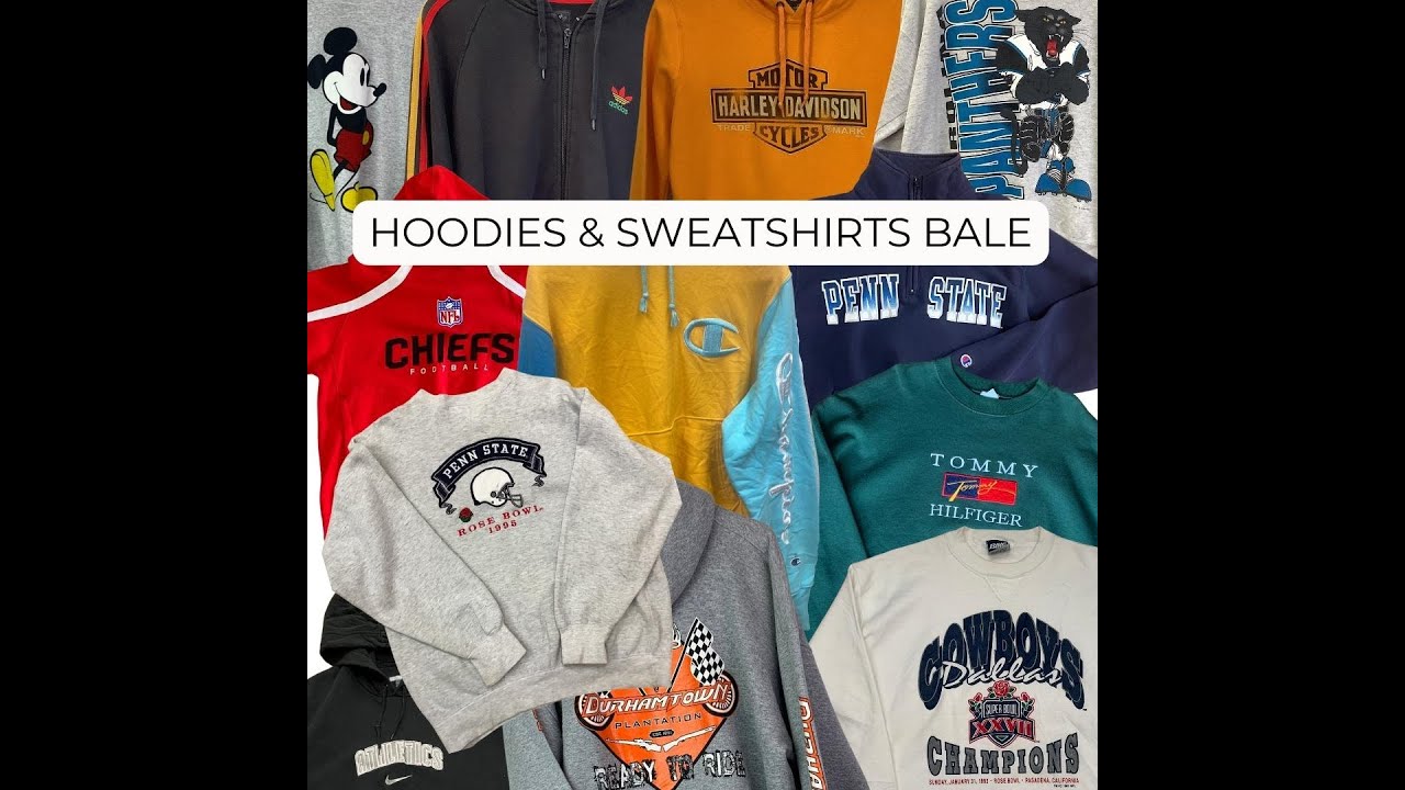 Wholesale vintage bale of hoodies and sweatshirts unpacking - printed ...