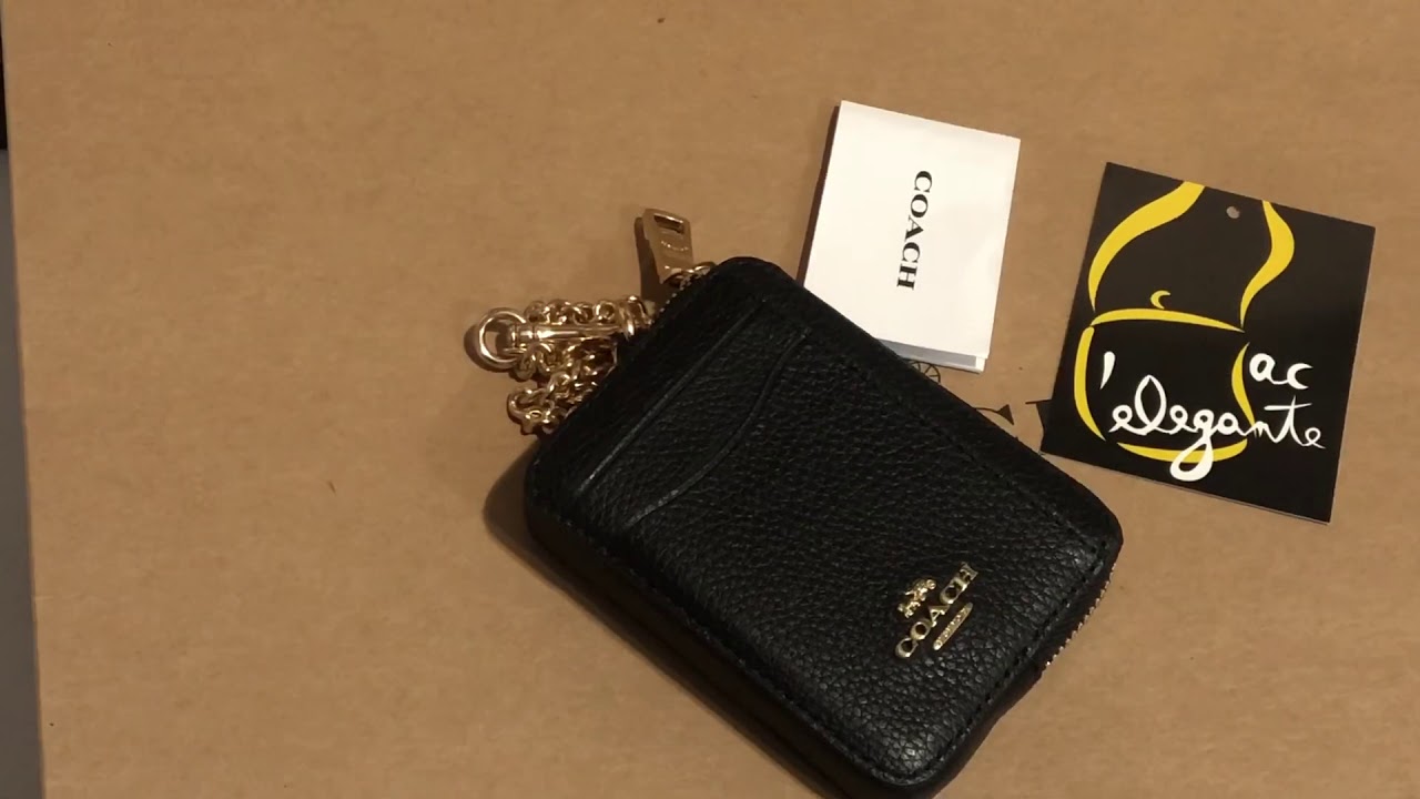 Coach zip card case with chain wristlet black 