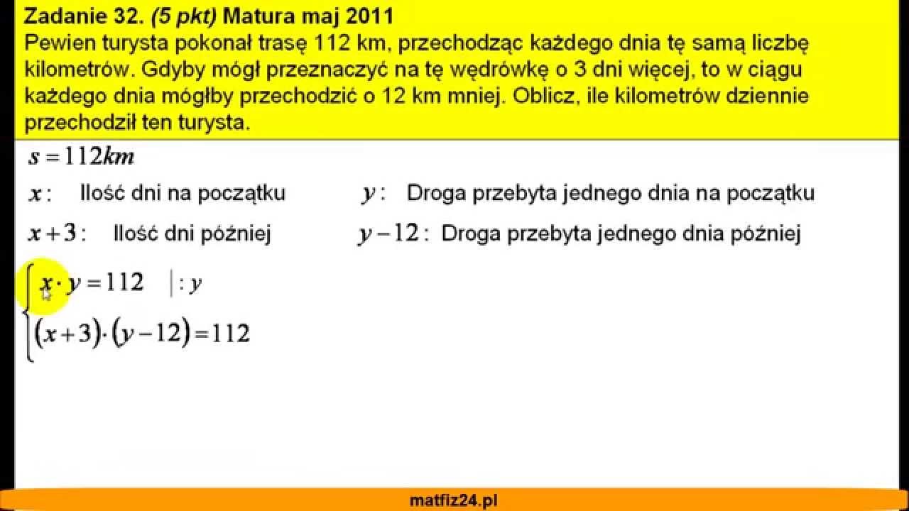 Matura z matematyki 2011 - zad 32 - Obliczanie drogi - Matfiz24.pl