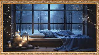 Snowy Night Window with Lanterns in Gold Frame: 2-Hr TV Art 2025