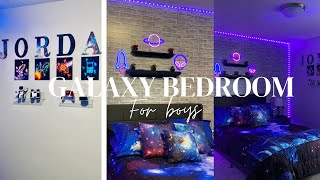 GALAXY THEMED BEDROOM| BOYS BEDROOM MAKEOVER|DECORATE WITH ME