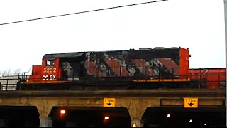 Zebra Stripes SD40 CCGX 5232 Being Transported to the Prairie Dog Central at Main Street in Winnipeg