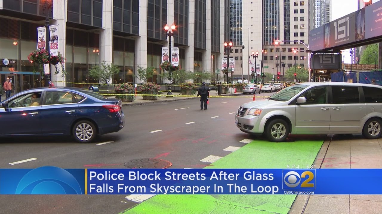 Falling Glass Shuts Down Randolph And Wells In The Loop - YouTube