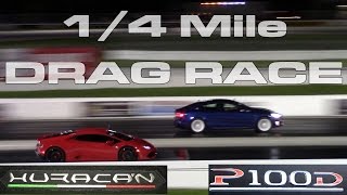 Tesla Model S P100D Ludicrous vs Lamborghini Huracan 1\/4 Mile Drag Racing Battle at PBIR