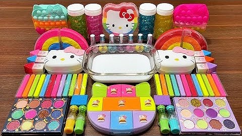 RAINBOW HELLO KITTY | Mixing random into Glossy Slime I Relaxing slime videos