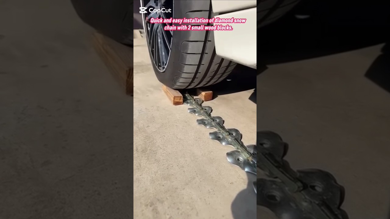 Easiest Snow Chain Install! Diamond Chain Installation with 2 Wood Blocks 