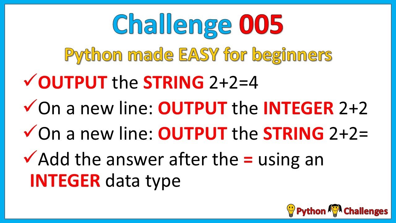 Python Challenge 5 (Python made EASY for beginners - integers and ...