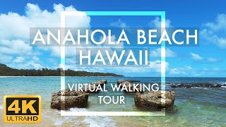 [4K] Anahola Beach, Kauai Hawaii | Virtual Walking Tour | Relaxing Travel Simulator
