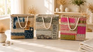 Fabric collage bags | Intuitive Mixed Media & Textile Collage Class screenshot 3