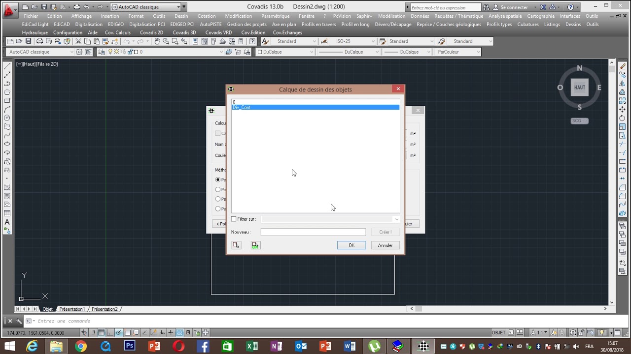 division des surfaces sur covadis darija